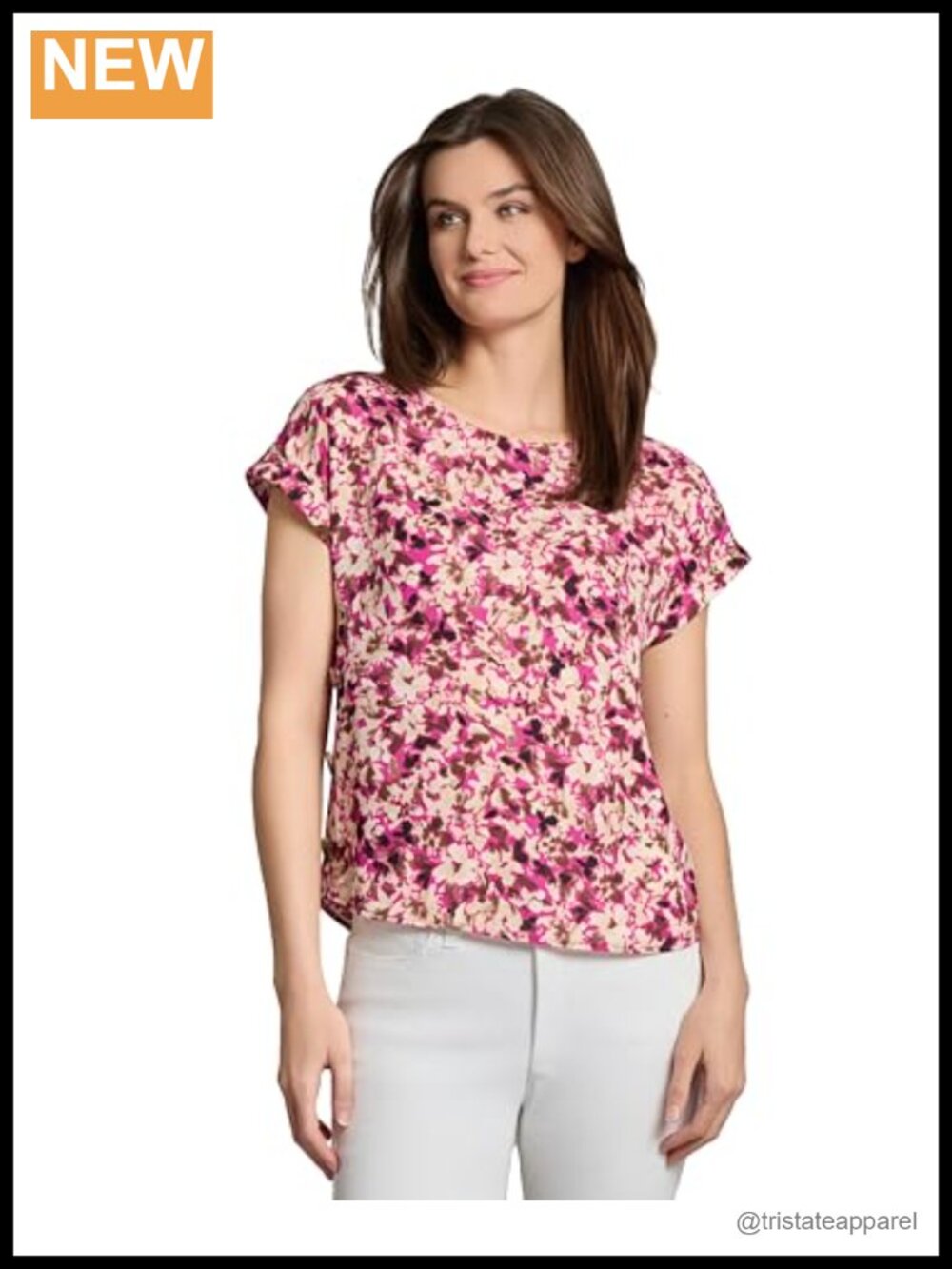 Short Sleeve Printed Blouse 100% Polyester Crew Neck Pullover